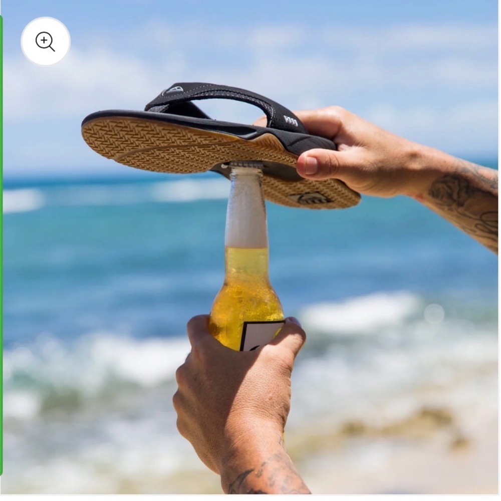 Reef Black and Silver Fanning Flip-Flop with Bottle Opener